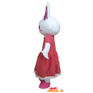 White Rabbit μασκότ με ένα κόκκινο φόρεμα με πουά - MASFR23296 - μασκότ κουνελιών