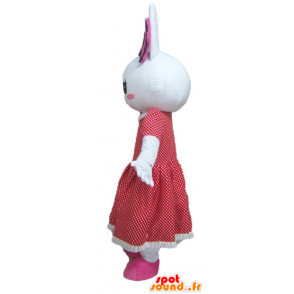 White Rabbit maskot s červených šatech s puntíky - MASFR23296 - maskot králíci