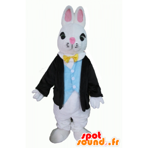 Mascotte de lapin blanc, habillé d'un costume très classe - MASFR23297 - Mascotte de lapins