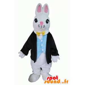 Weiße Kaninchen-Maskottchen, das Tragen eines noblen Anzug - MASFR23297 - Hase Maskottchen