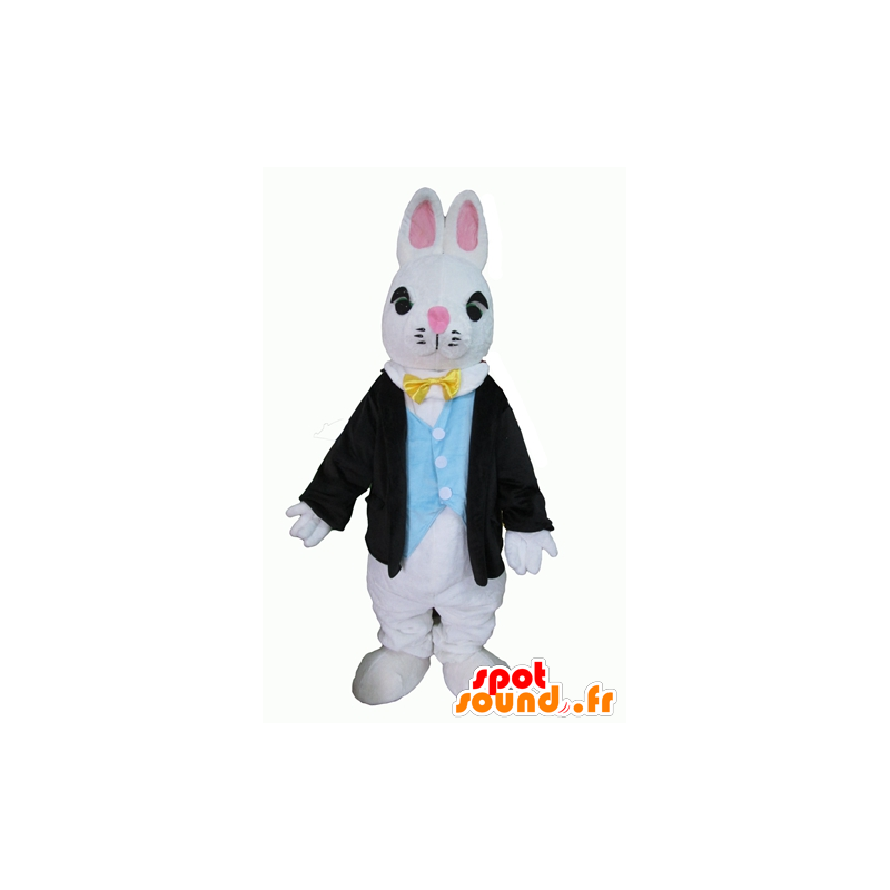 Mascote coelho branco, vestido em um terno elegante - MASFR23297 - coelhos mascote