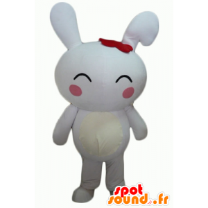 Mascotte de gros lapin blanc géant, avec les joues roses - MASFR23298 - Mascotte de lapins