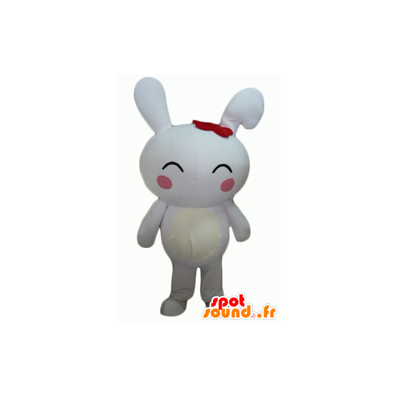 Mascotte big giant white rabbit with pink cheeks - MASFR23298 - Rabbit mascot