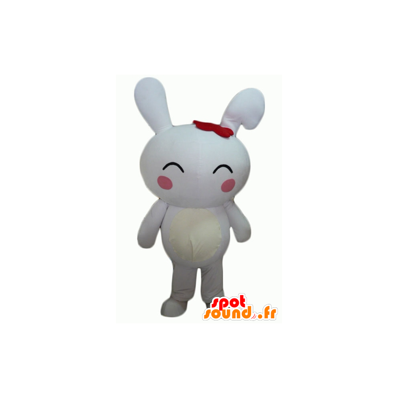 Mascotte grande coniglio bianco gigante con le guance rosa - MASFR23298 - Mascotte coniglio
