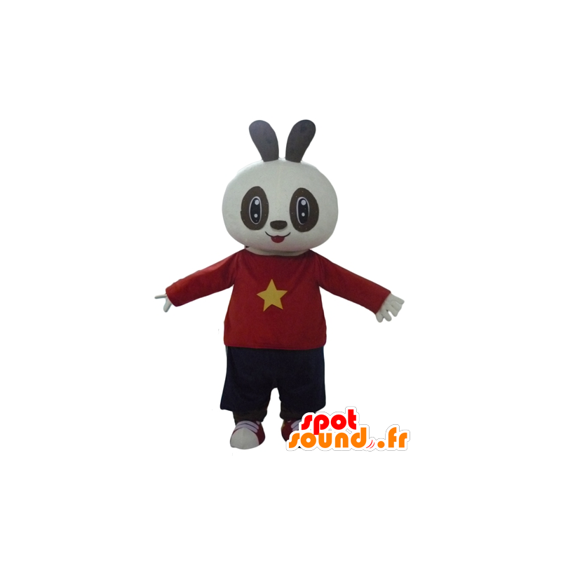 White and black rabbit mascot holding red and black - MASFR23299 - Rabbit mascot