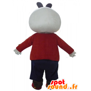 Mascotte de lapin blanc et noir en tenue rouge et noire - MASFR23299 - Mascotte de lapins