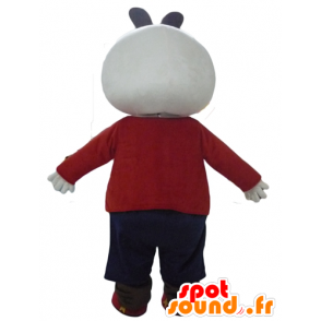 White and black rabbit mascot holding red and black - MASFR23299 - Rabbit mascot