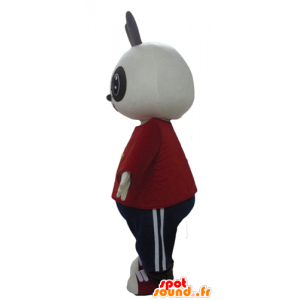 Mascotte de lapin blanc et noir en tenue rouge et noire - MASFR23299 - Mascotte de lapins
