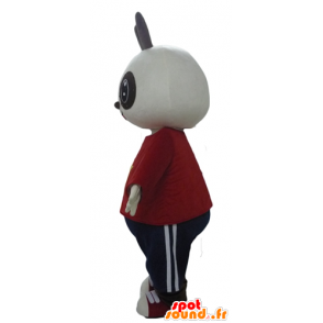 White and black rabbit mascot holding red and black - MASFR23299 - Rabbit mascot