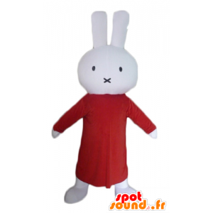 Konijn mascotte pluche wit met een lange rode jurk - MASFR23300 - Mascot konijnen