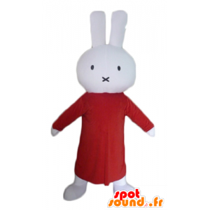 Mascote coelho branco de pelúcia com um vestido vermelho longo - MASFR23300 - coelhos mascote