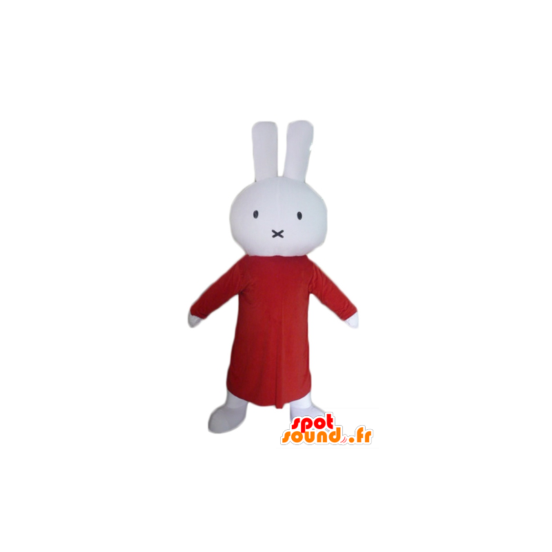 Blanco de peluche mascota de conejo con un vestido largo de color rojo - MASFR23300 - Mascota de conejo