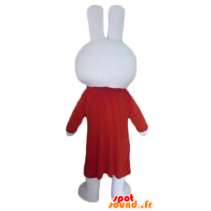 Blanco de peluche mascota de conejo con un vestido largo de color rojo - MASFR23300 - Mascota de conejo