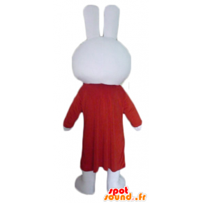 Blanco de peluche mascota de conejo con un vestido largo de color rojo - MASFR23300 - Mascota de conejo