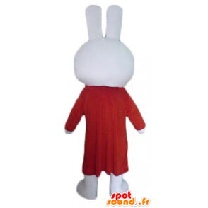 Coniglio bianco mascotte di peluche con un lungo abito rosso - MASFR23300 - Mascotte coniglio