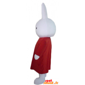 Blanco de peluche mascota de conejo con un vestido largo de color rojo - MASFR23300 - Mascota de conejo