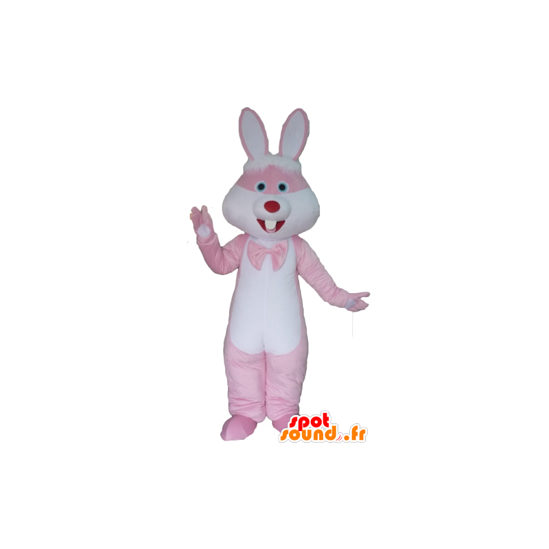 Rosa och vit kaninmaskot, jätte - Spotsound maskot Rosa och vit kaninmaskot, jätte - Spotsound maskot