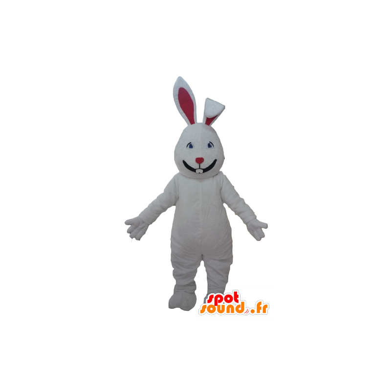Mascotte grande coniglio bianco e rosso, carino e attraente - MASFR23302 - Mascotte coniglio