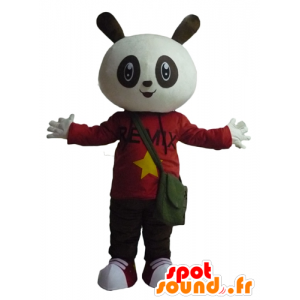 White and black rabbit mascot holding red and black - MASFR23303 - Rabbit mascot