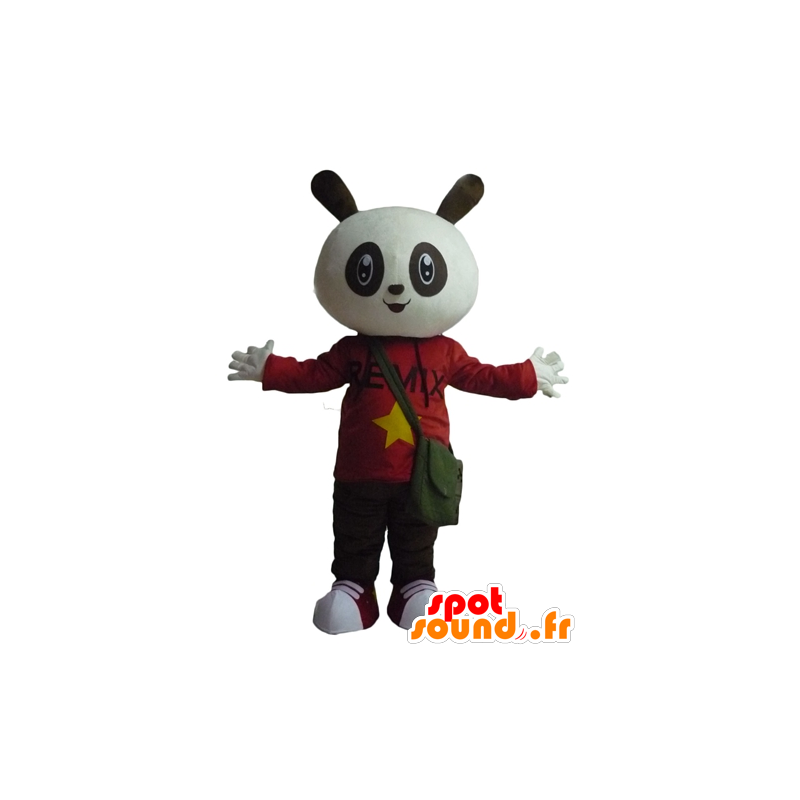 White and black rabbit mascot holding red and black - MASFR23303 - Rabbit mascot