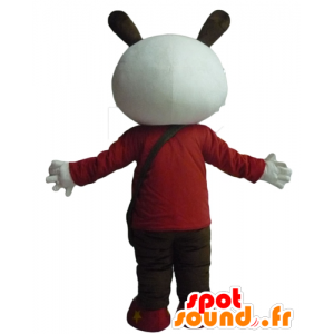Bianco e nero mascotte del coniglio holding rosso e nero - MASFR23303 - Mascotte coniglio