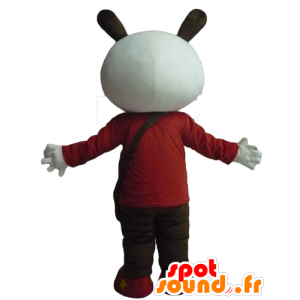 White and black rabbit mascot holding red and black - MASFR23303 - Rabbit mascot