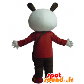 Bianco e nero mascotte del coniglio holding rosso e nero - MASFR23303 - Mascotte coniglio