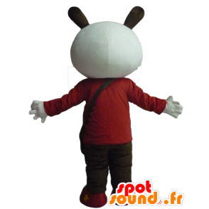 White and black rabbit mascot holding red and black - MASFR23303 - Rabbit mascot