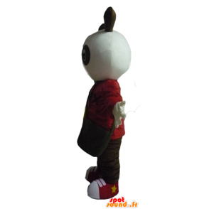 Hvid og sort kanin maskot i rødt og sort tøj - Spotsound maskot