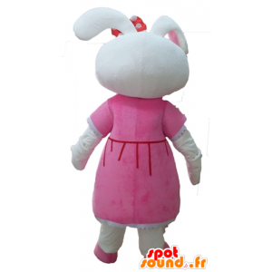 Mascotte de joli lapin blanc, habillé d'une robe rose - MASFR23305 - Mascotte de lapins