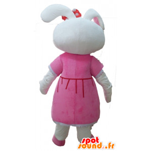 Maskottchen hübschen weißen Kaninchen in einem rosa Kleid angezogen - MASFR23305 - Hase Maskottchen