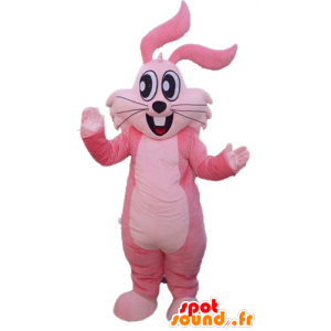 Mascota de conejo rosa, gigante, alegre y sonriente - MASFR23306 - Mascota de conejo