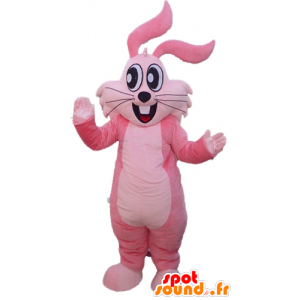 Mascotte de lapin rose, géant, jovial et souriant - MASFR23306 - Mascotte de lapins