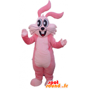 Mascota de conejo rosa, gigante, alegre y sonriente - MASFR23306 - Mascota de conejo