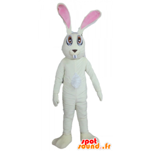 Mascotte gran conejo blanco y rosa, muy divertido - MASFR23309 - Mascota de conejo