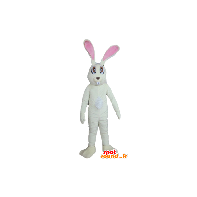 Mascotte de grand lapin blanc et rose, très amusant - MASFR23309 - Mascotte de lapins