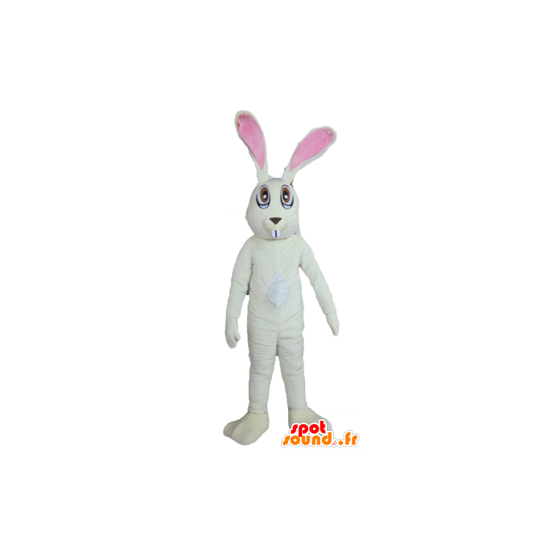 Mascotte gran conejo blanco y rosa, muy divertido - MASFR23309 - Mascota de conejo