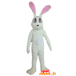Mascotte gran conejo blanco y rosa, muy divertido - MASFR23309 - Mascota de conejo