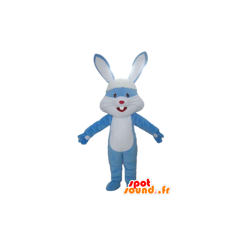 Kæmpe kaninmaskot, blå og hvid, med store ører - Spotsound