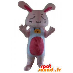 Roze en wit konijntje mascotte, reus, met gesloten ogen - MASFR23313 - Mascot konijnen