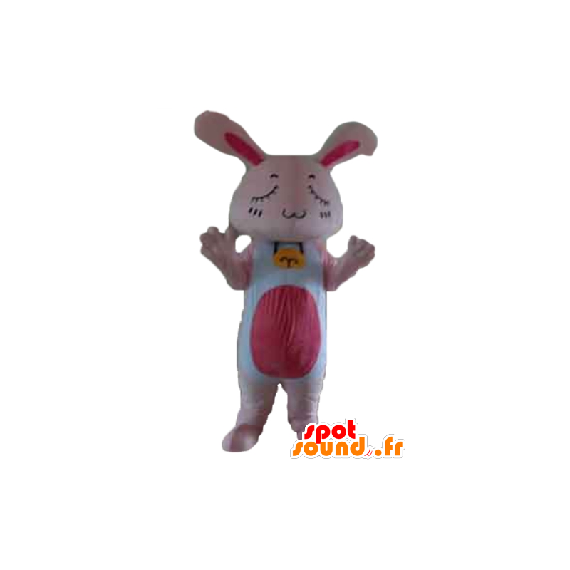 Pink and white rabbit mascot, giant, with eyes closed - MASFR23313 - Rabbit mascot