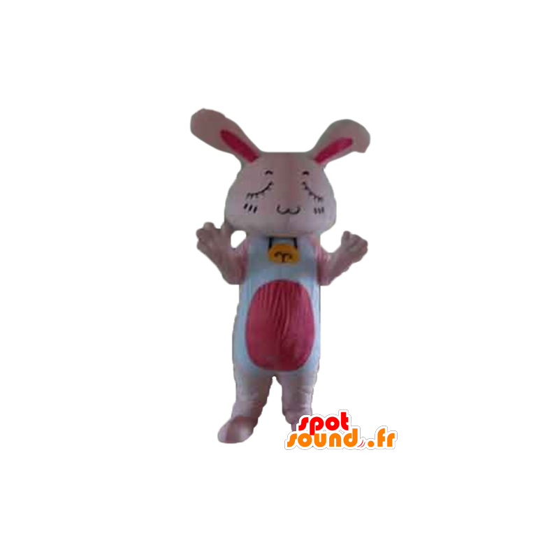 Rosafarbene und weiße Kaninchen Maskottchen, riesig, mit geschlossenen Augen - MASFR23313 - Hase Maskottchen