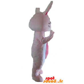 Pink and white rabbit mascot, giant, with eyes closed - MASFR23313 - Rabbit mascot