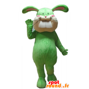 Green and beige rabbit mascot, soft and cute - MASFR23315 - Rabbit mascot