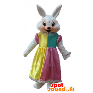 Mascot rabbit white and pink, with a princess dress - MASFR23316 - Rabbit mascot