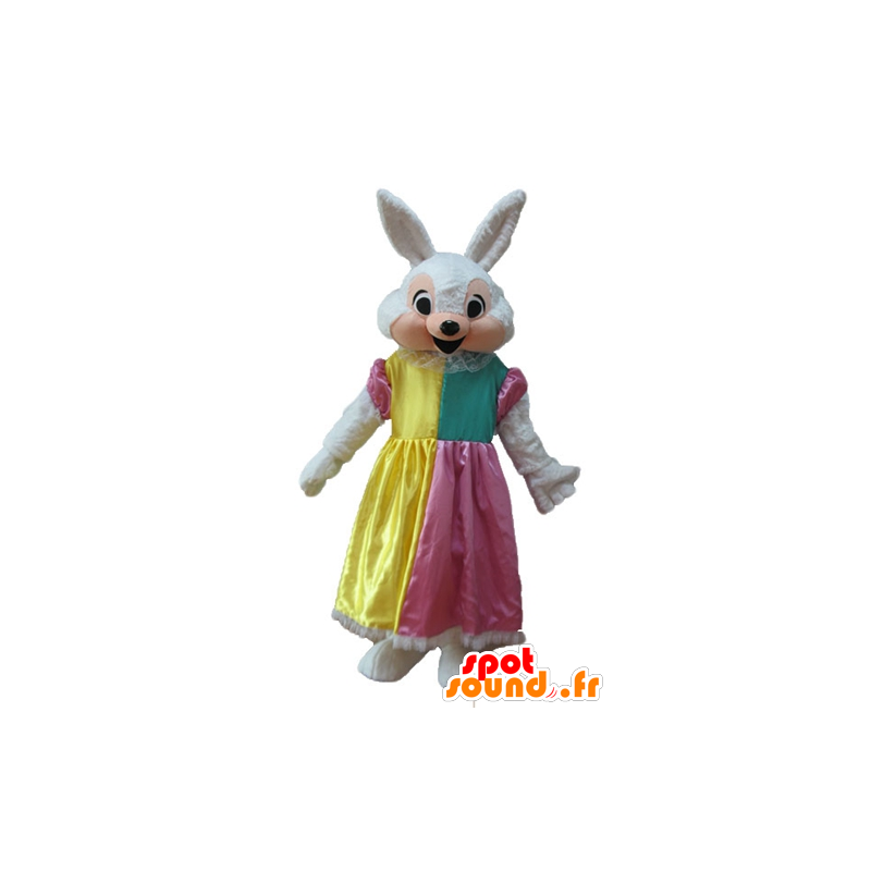 Hvid og lyserød kaninmaskot med prinsessekjole - Spotsound