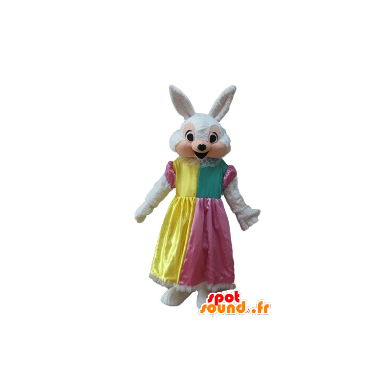 Mascot rabbit white and pink, with a princess dress - MASFR23316 - Rabbit mascot