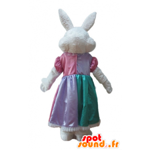 Mascot rabbit white and pink, with a princess dress - MASFR23316 - Rabbit mascot