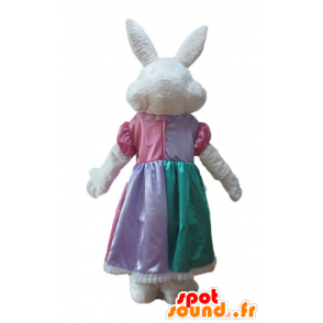 白とピンクのウサギのマスコット、プリンセスドレス付き-MASFR23316-ウサギのマスコット