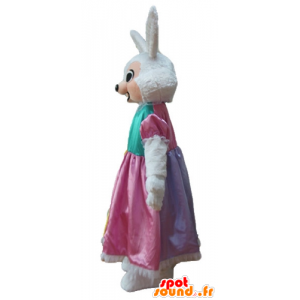 Coniglio mascotte bianco e rosa, con un abito da principessa - MASFR23316 - Mascotte coniglio